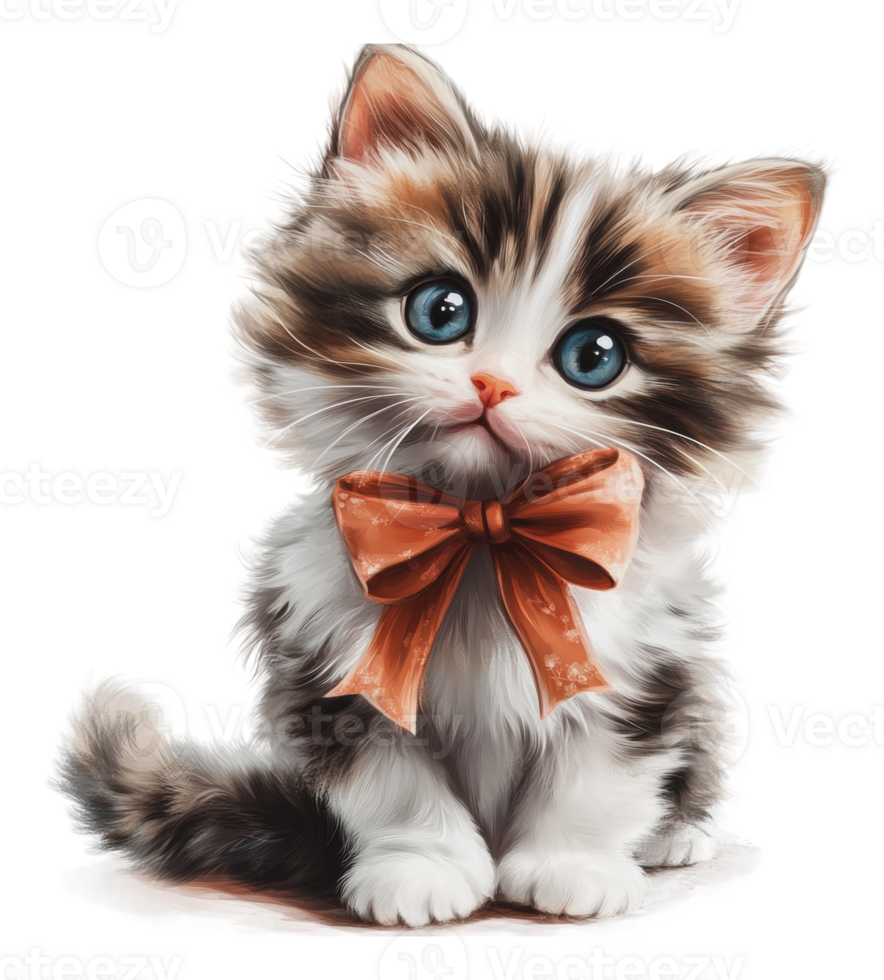 Adorable kitten with a bow sitting sweetly png