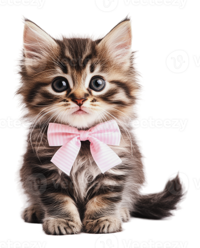 Fluffy kitten in a pink bow tie png