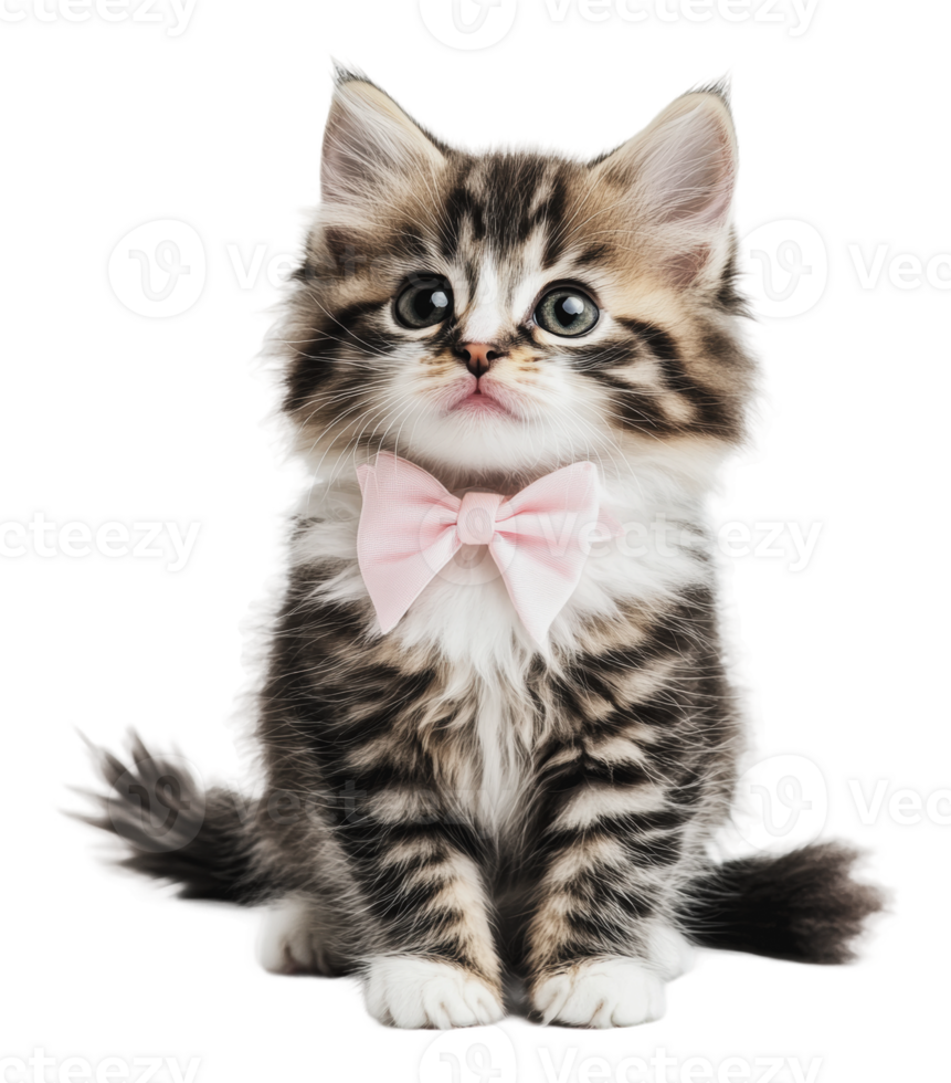 Cute kitten with a pink bowtie sitting calmly png