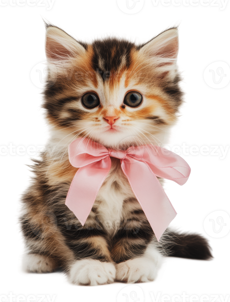 Cute kitten with a pink bow sitting adorably png