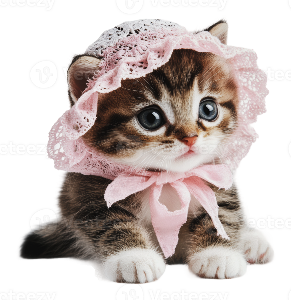 Kitten in a pink bonnet for an occasion png