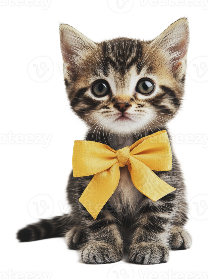 Cute tabby kitten wearing a yellow bow tie png
