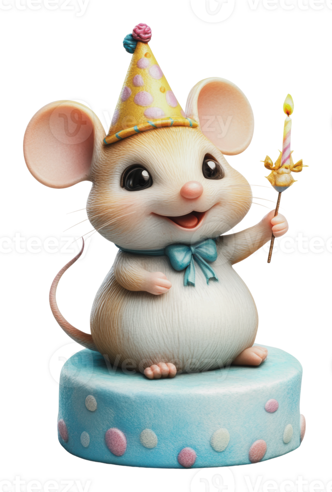 Adorable mouse with cake and candle png