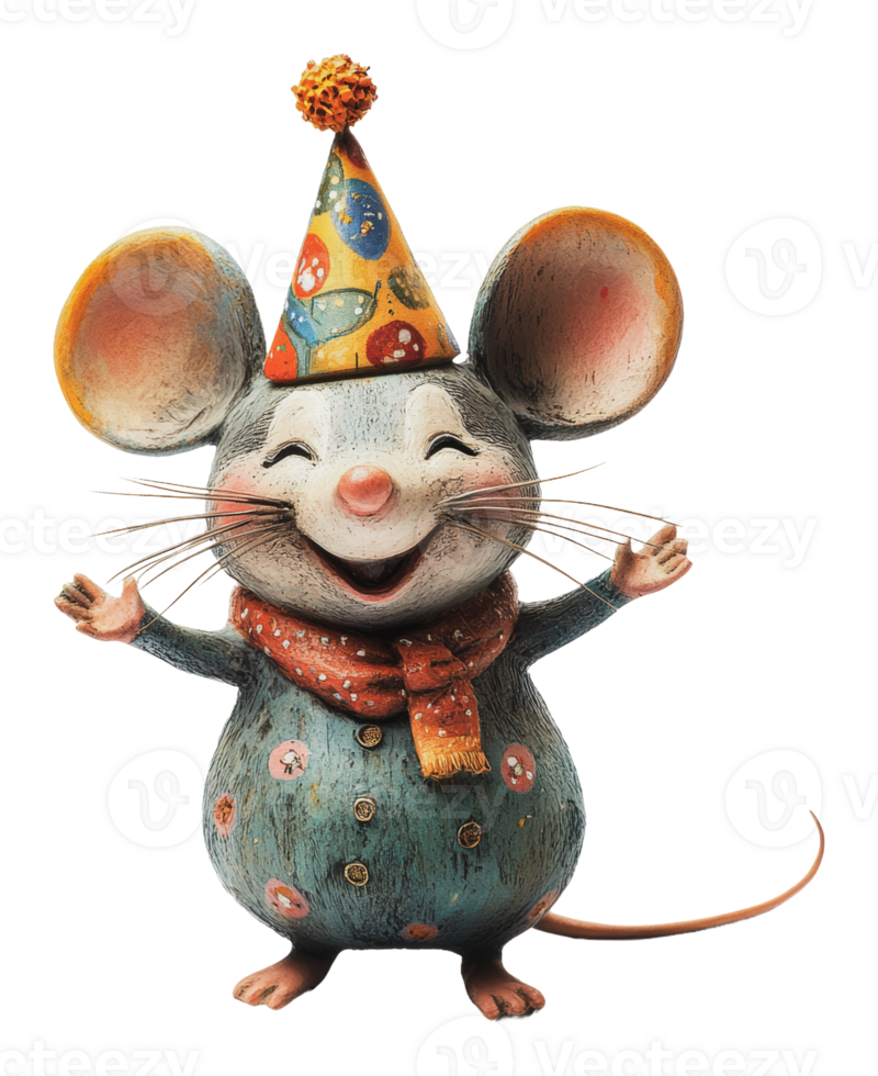 Cheerful mouse in a party hat celebrating joyfully png