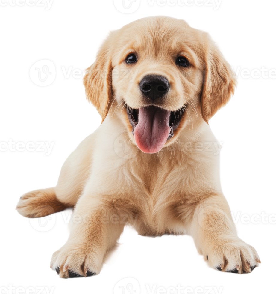 Joyful golden retriever puppy on white png