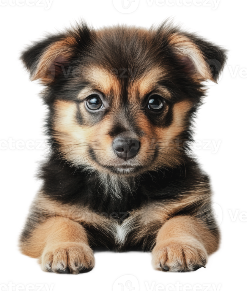 Adorable puppy posing with curious eyes indoors png