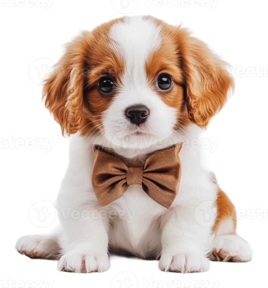 Adorable puppy with a bow tie sitting patiently png