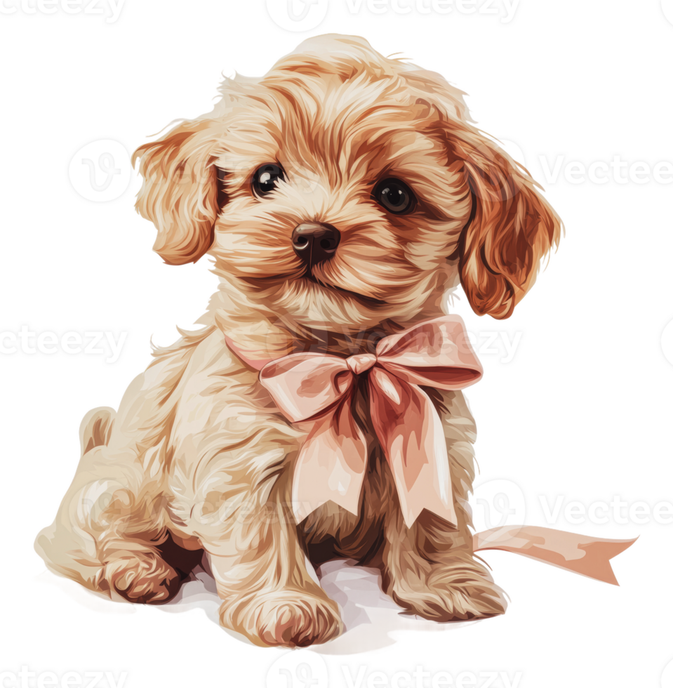 Puppy with pink bow on white background png