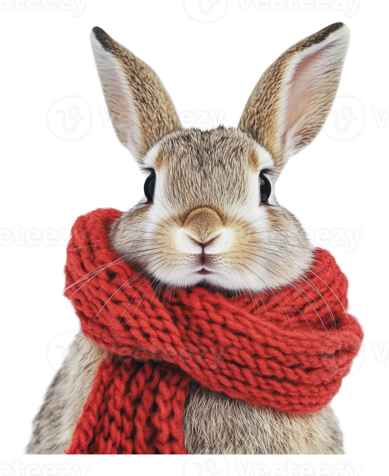 A cute rabbit wearing a red scarf in winter png