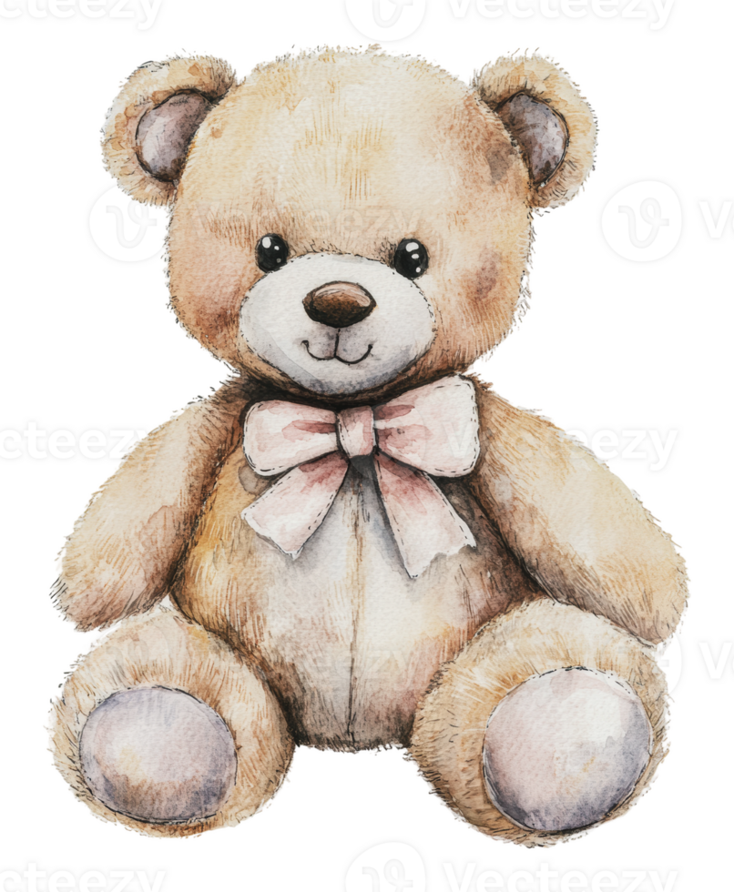 Cute teddy bear with a bow in a soft texture png