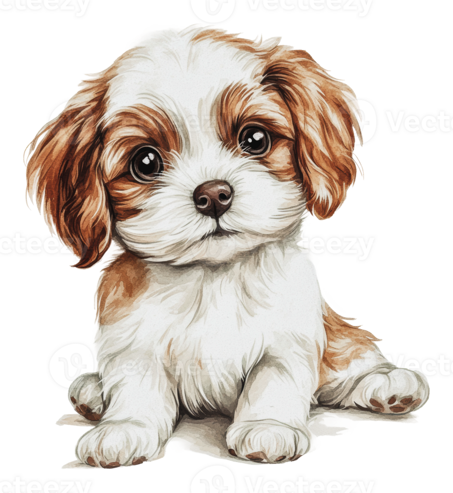 Cute dog with fluffy fur relaxing indoors png