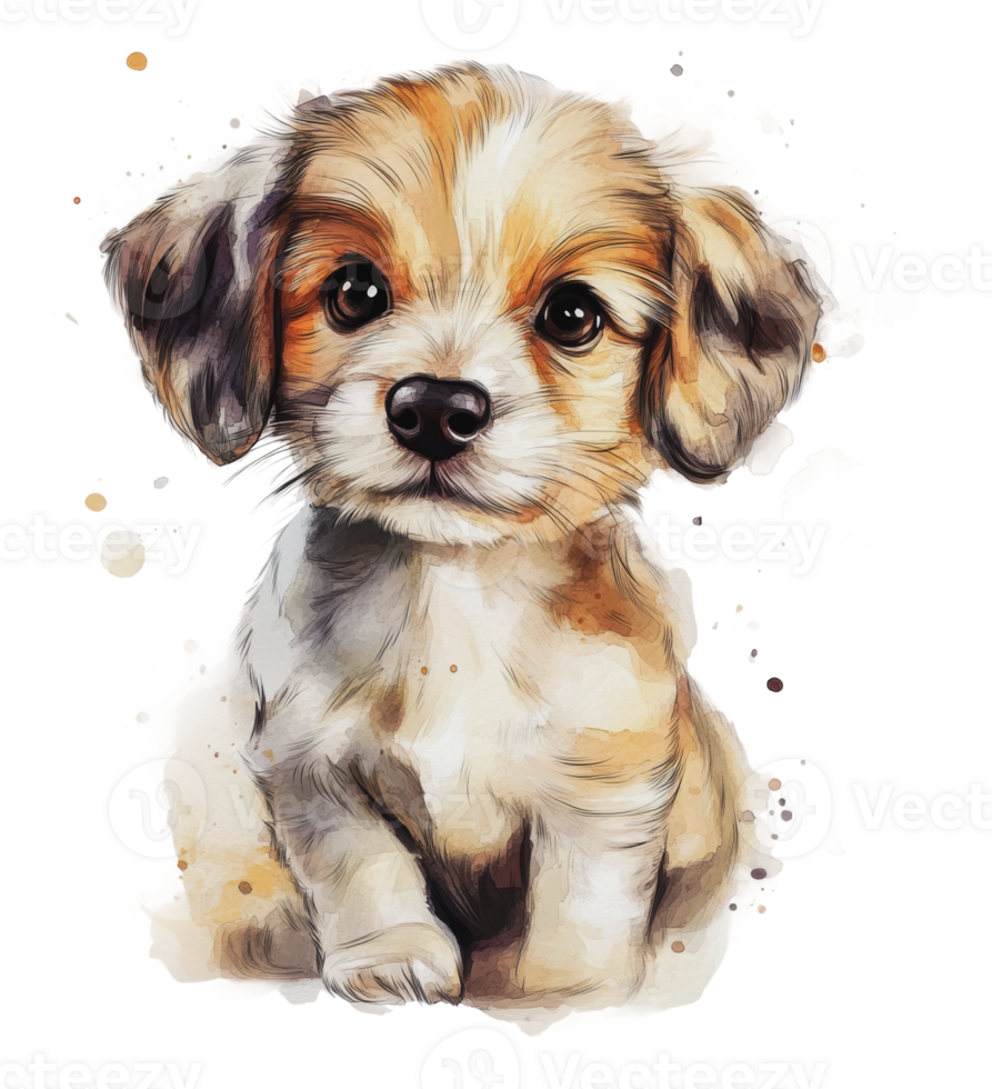 Playful puppy portrait in watercolor png