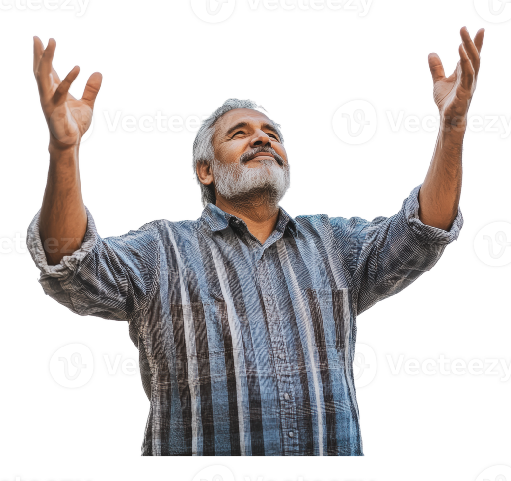 Man expressing gratitude with open arms outdoors png
