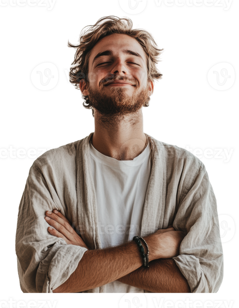Young man with a relaxed smile and crossed arms png