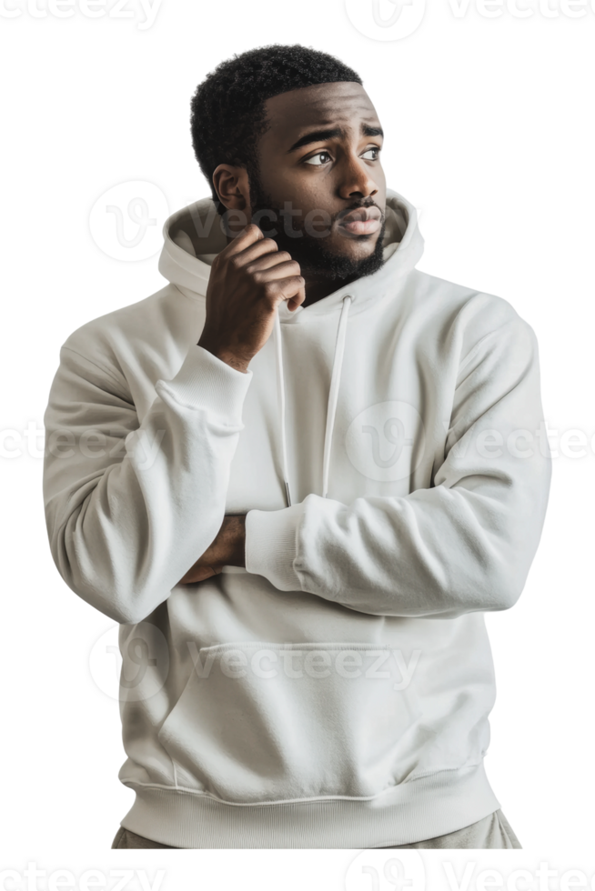 Young man in hoodie posing indoors png