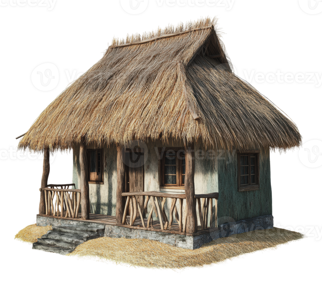 Traditional thatched cottage in a rural setting png