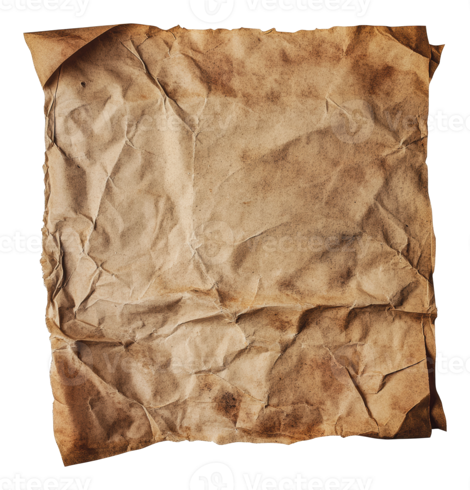 Crumpled old parchment paper on a white surface png