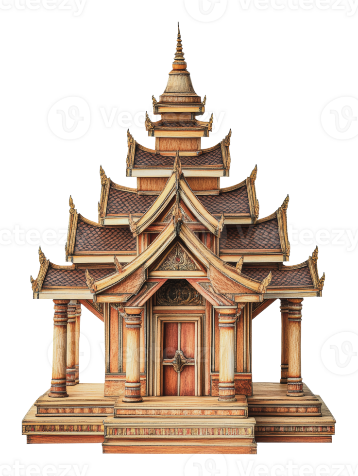 Intricate wooden temple model png