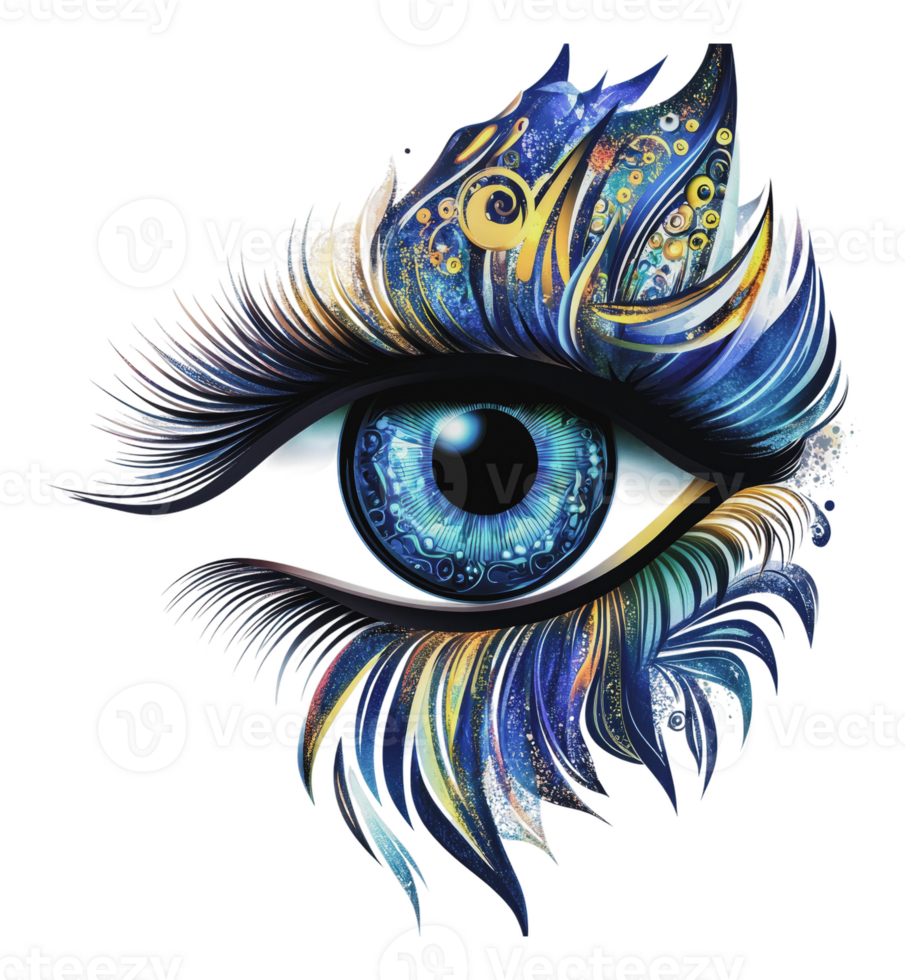 Vivid blue eye with feathers png