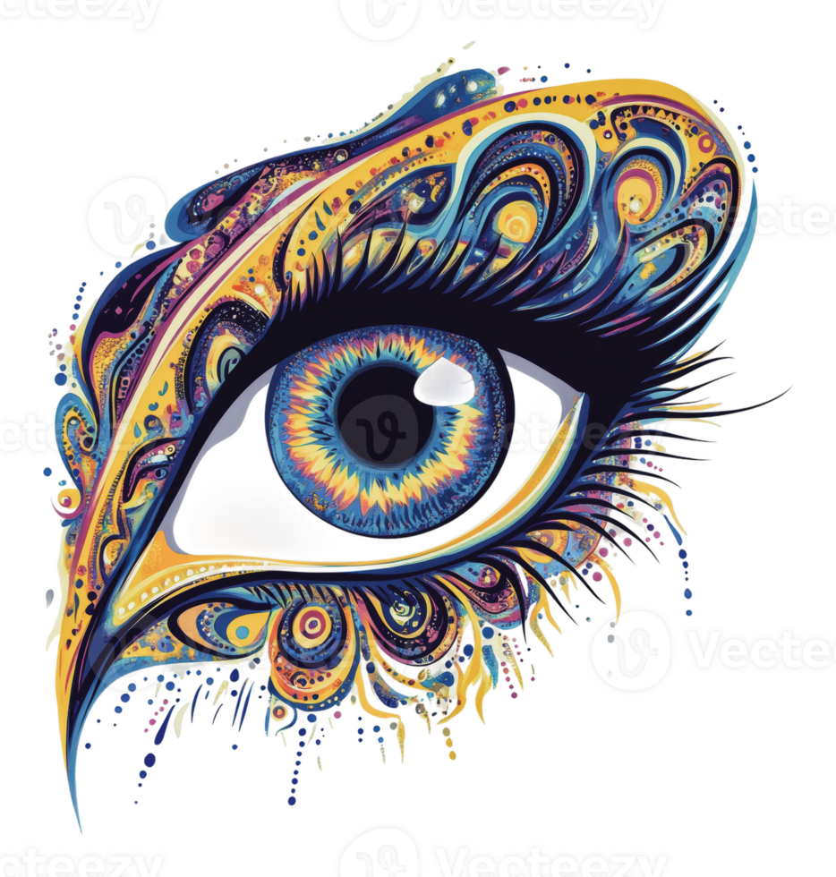 Colorful eye design with intricate patterns png
