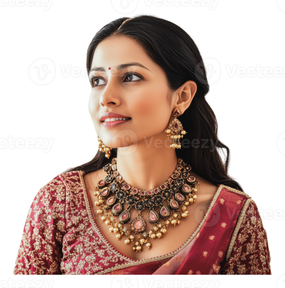 Ornate jewelry on Indian woman png