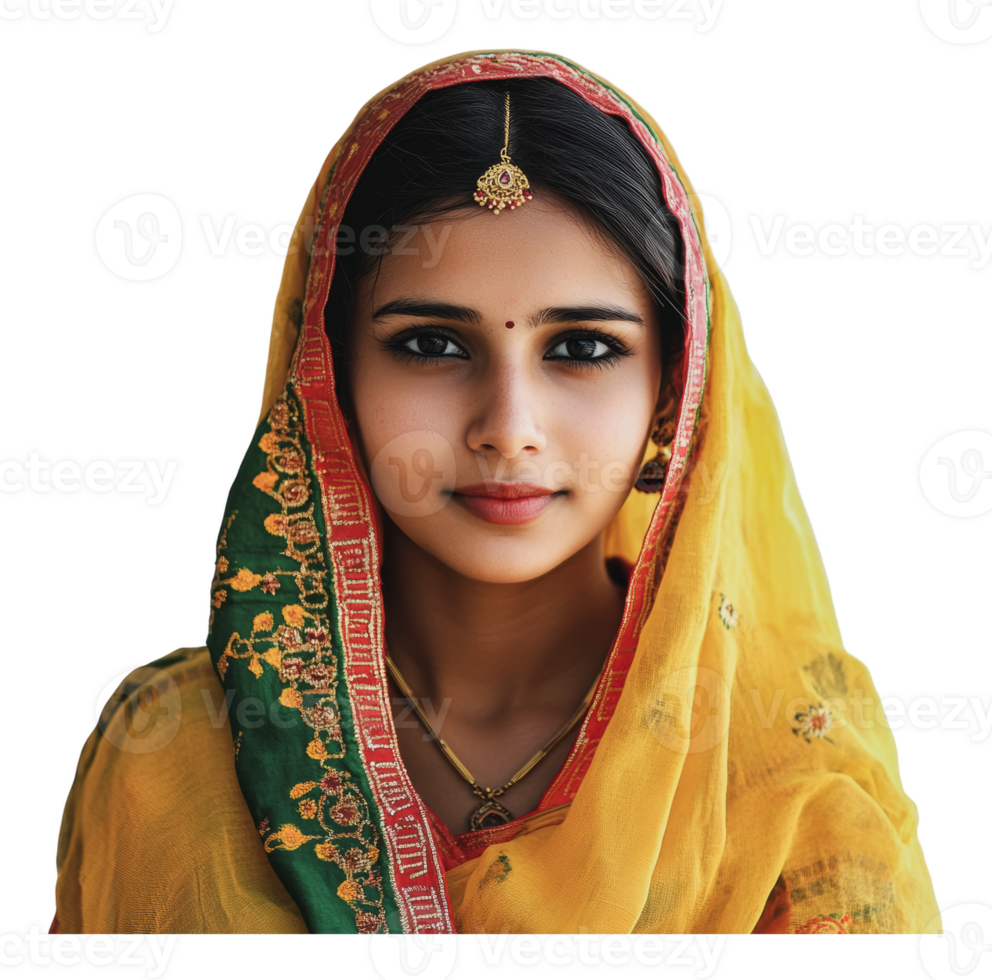 Young woman in vibrant traditional dress png
