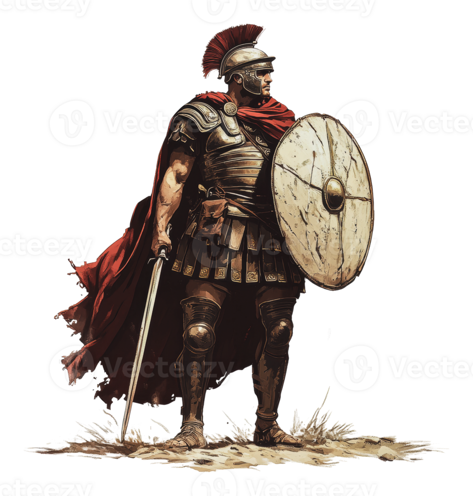 A Roman soldier in armor stands ready for battle png