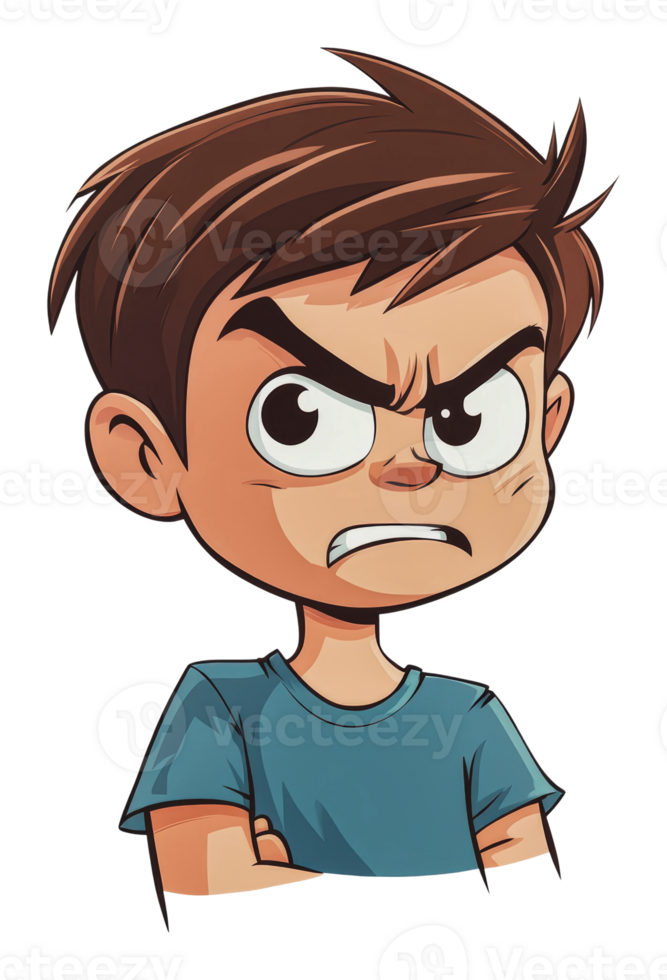 Angry cartoon boy with crossed arms and frown png
