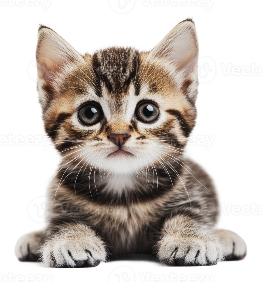 Adorable tabby kitten with big eyes sitting still png