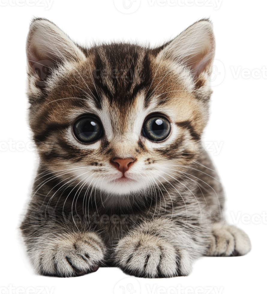 Adorable kitten with big eyes resting on its paws png