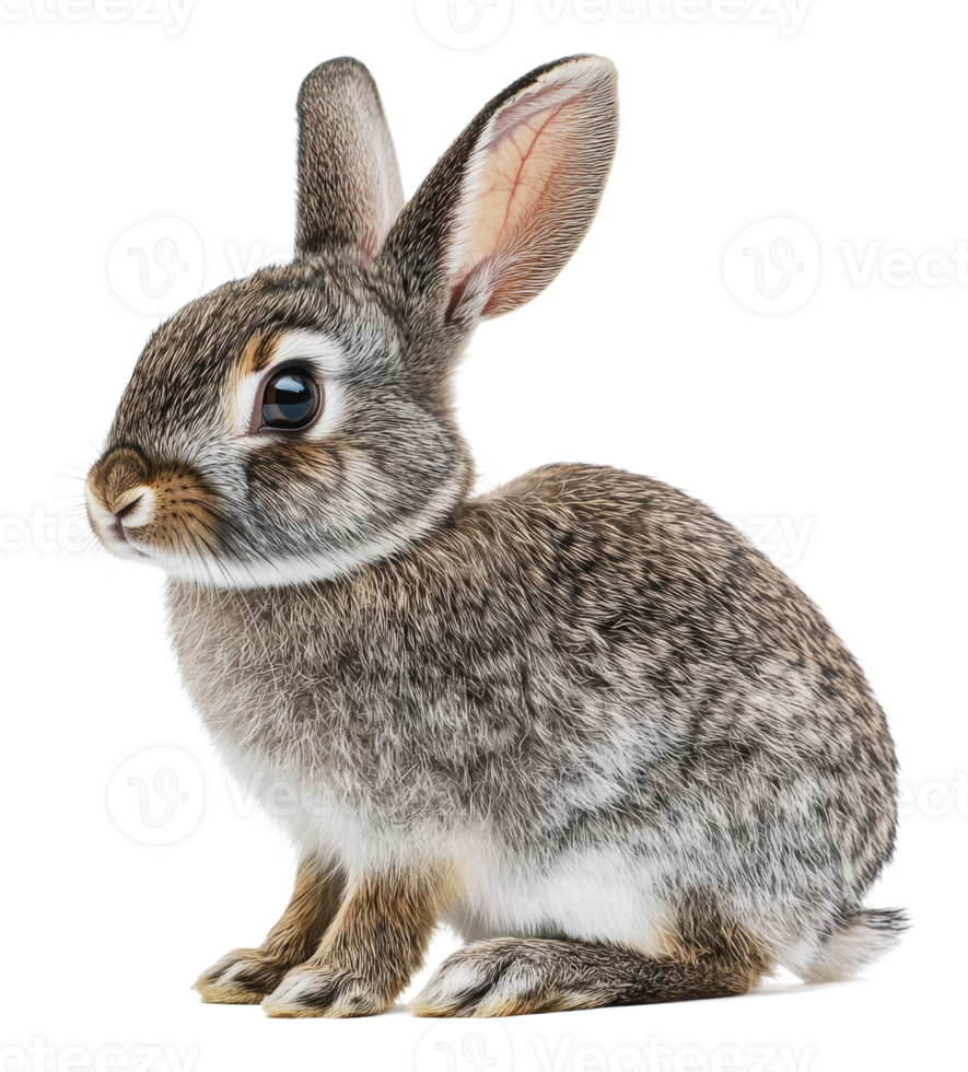 Calm grey rabbit on white backdrop png