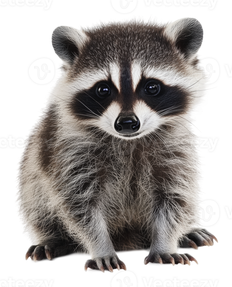 Young raccoon sitting calmly on a white background png