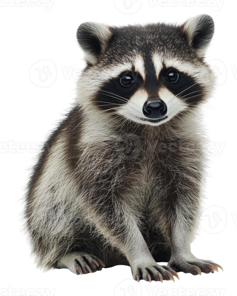 Cute raccoon sitting in a playful pose outdoors png