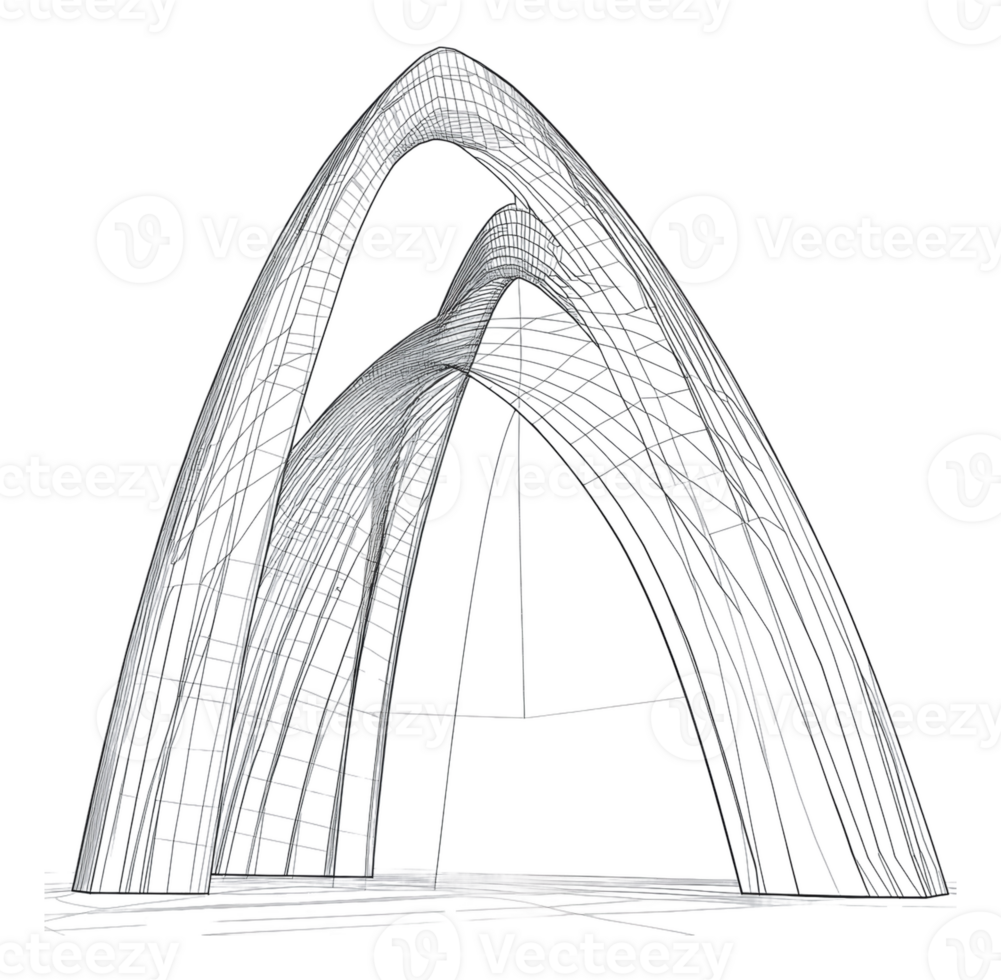 Architectural wireframe of a modern arch structure png