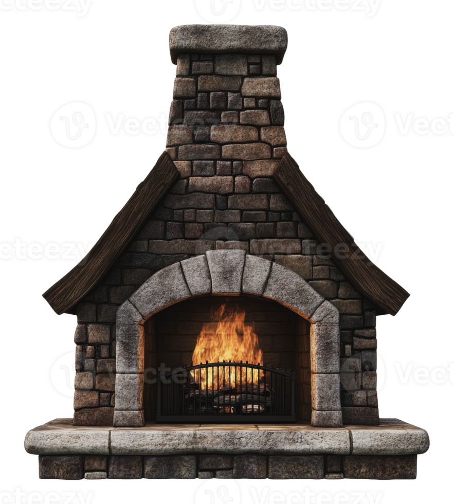 Cozy fireplace glowing warmly in a rustic setting png
