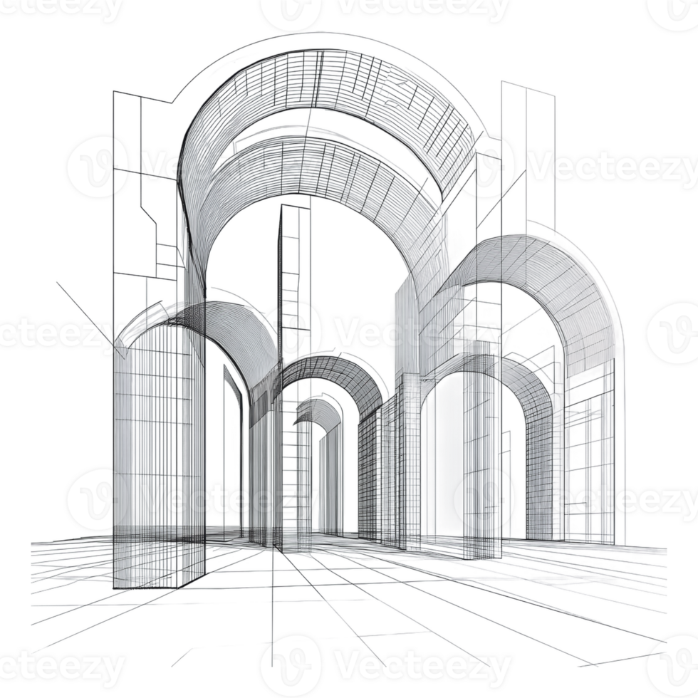 Architectural design sketch of a modern structure png