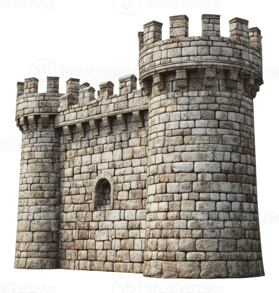 Stone fortress with towers and battlements png