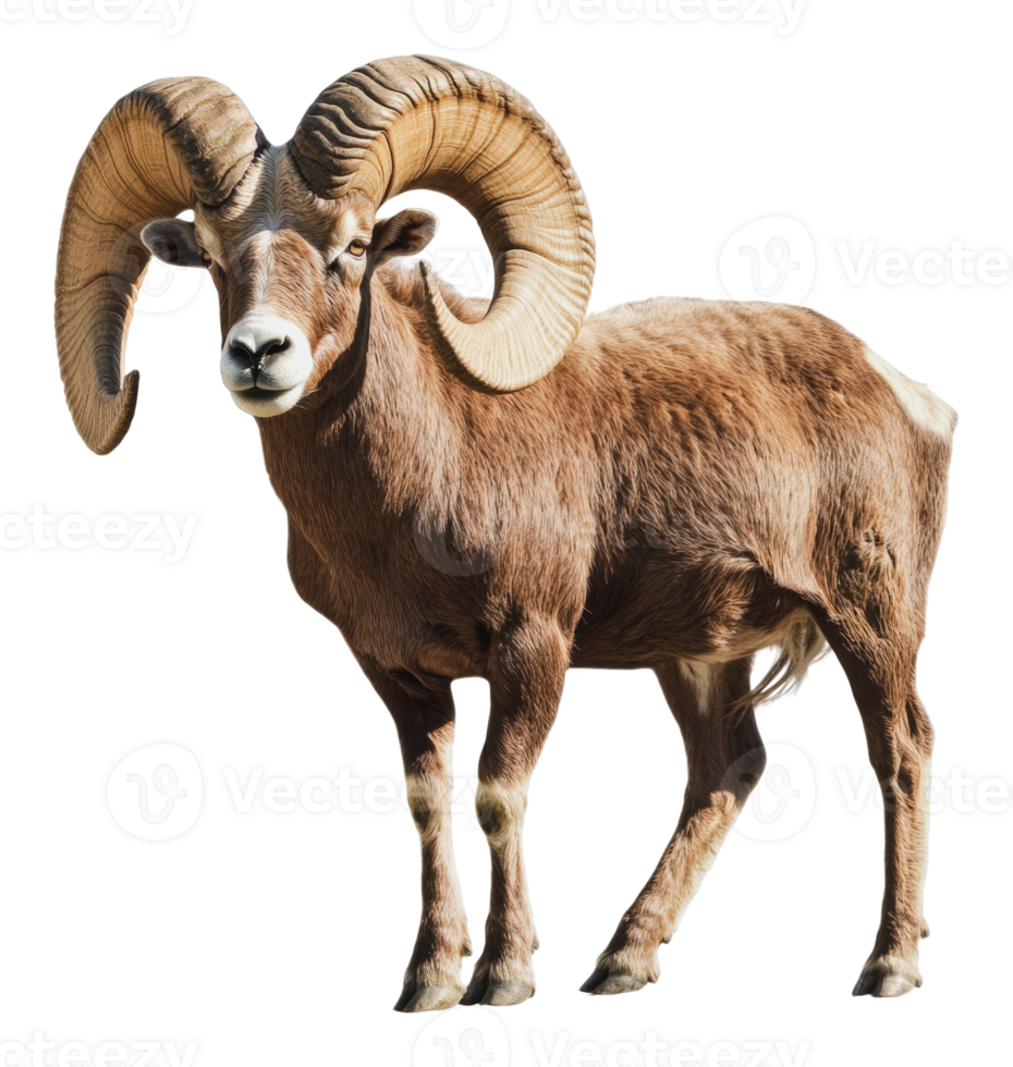 Impressive ram with curved horns in nature png