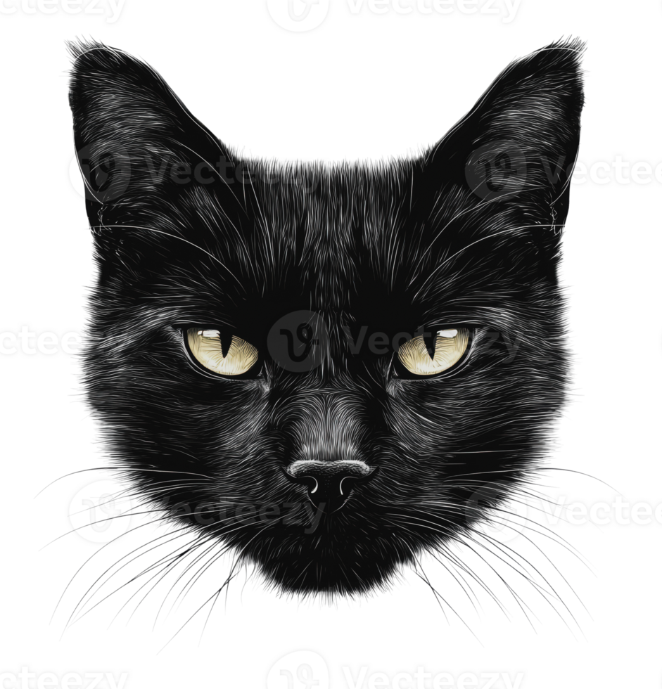 Black cat with green eyes, detailed fur png