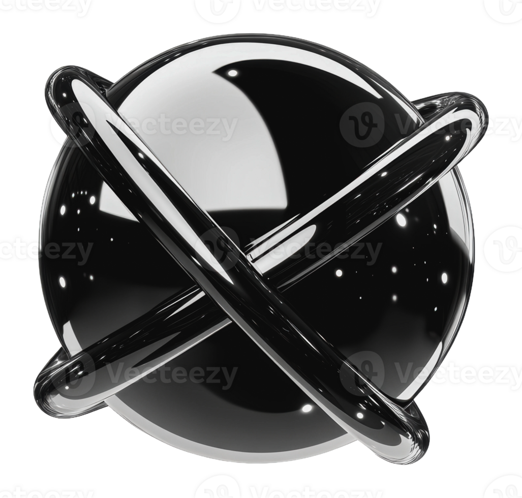 Black sphere with rings in space png