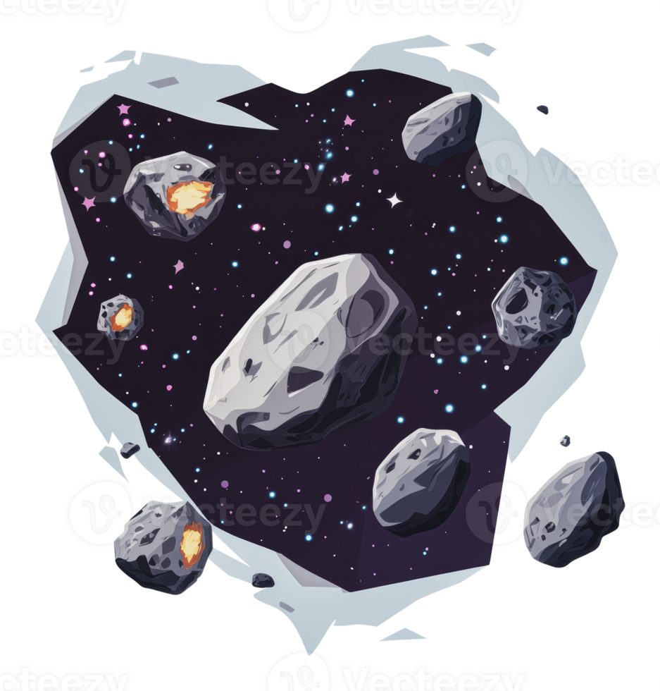 Asteroids collide in space with stars png