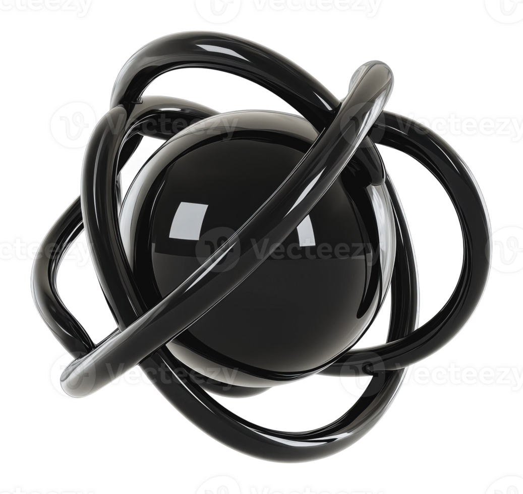 Black sphere with swirling loops around it png