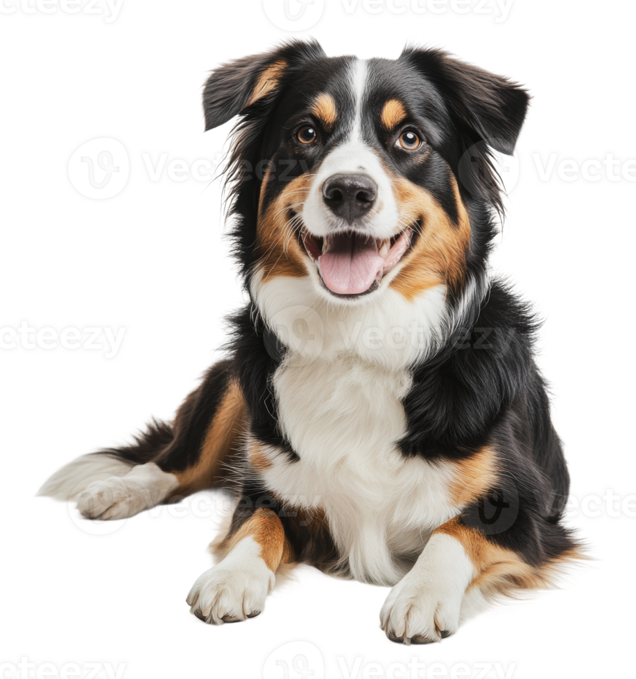 Relaxed Aussie Shepherd on white png