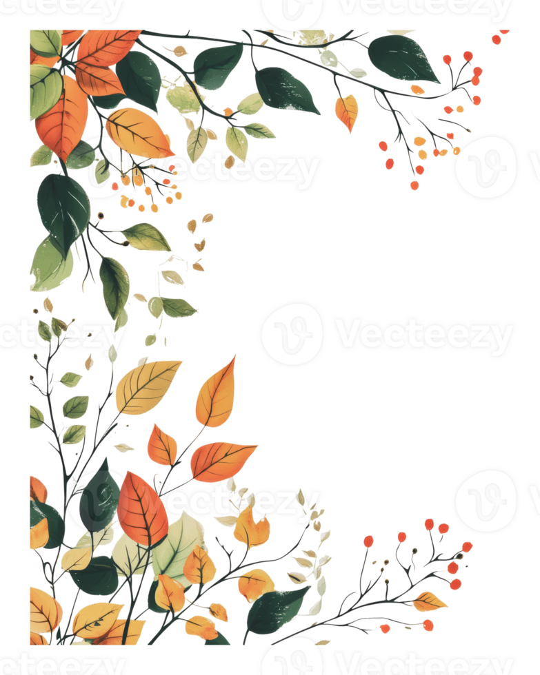 Colorful autumn leaves and branches png