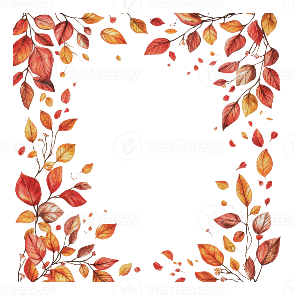 Autumn leaves border design with vibrant colors png