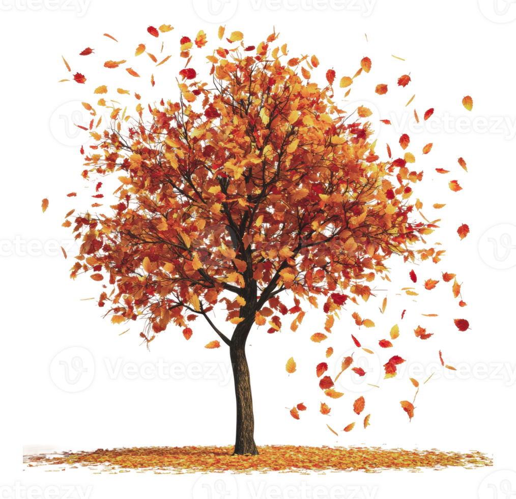 Golden leaves falling from autumn tree png