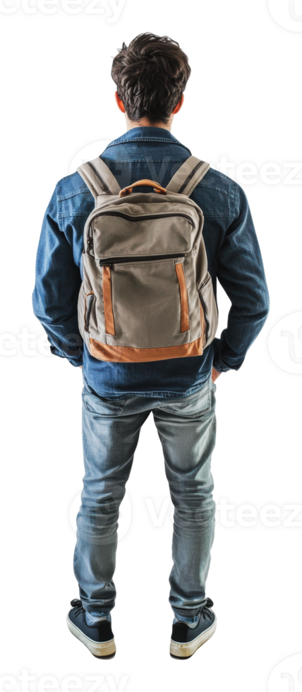 Young man in denim with a backpack png