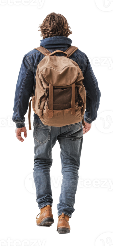 Young man with brown backpack indoors png