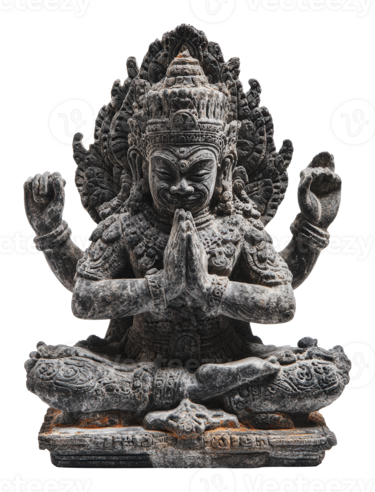 Intricate carved meditation deity statue png