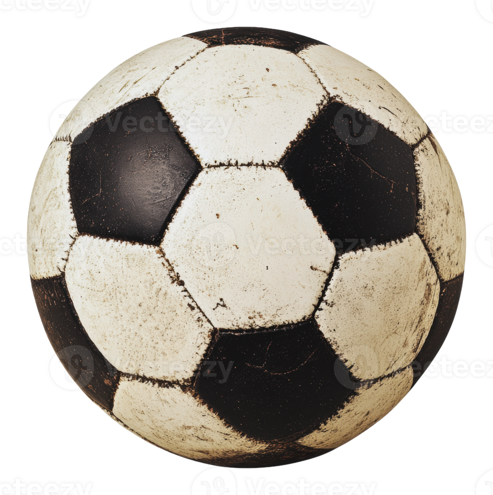 Classic black and white soccer ball on grass field png